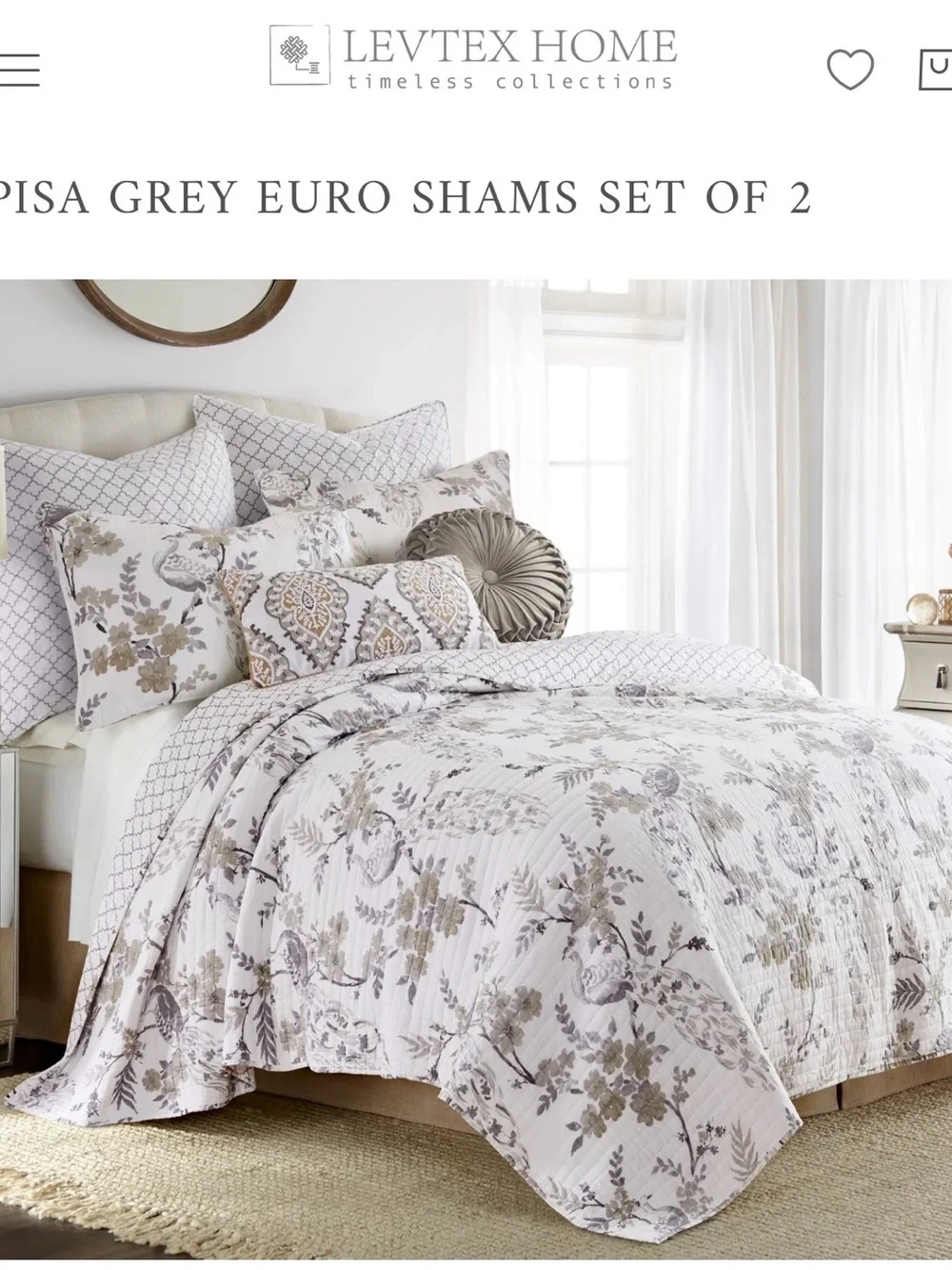 Levtex White and Grey Trellis Euro Shams - Set of 2 🩶🤍 100% cotton